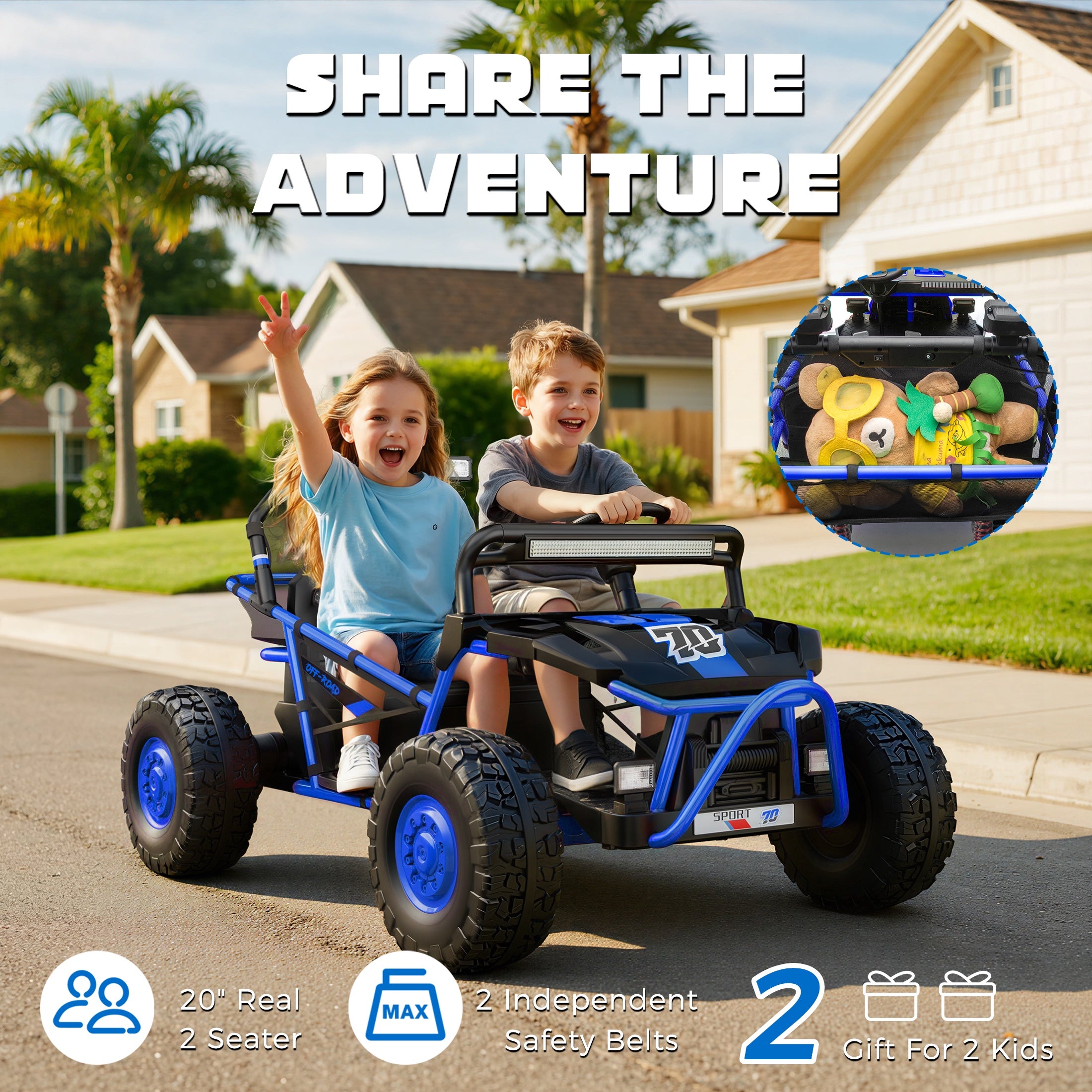 iYofe 36V Electric Ride on Car for Big Kids, Powered Ride on UTV Toys for Boys Girls Ages 6+, Kids Electric Vehicle with Bluetooth, Music, 4 Wheels Spring Suspension, without Remote Control, Blue
