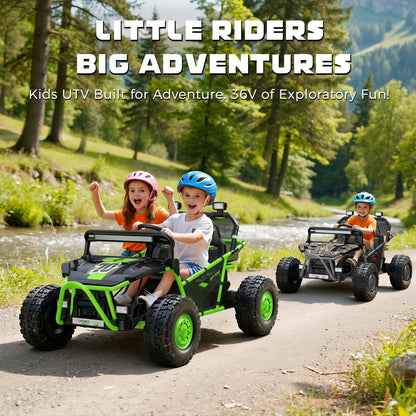 iYofe 36V Electric Ride on Car for Big Kids, Powered Ride on UTV Toys for Boys Girls Ages 6+, Kids Electric Vehicle with Bluetooth, Music, 4 Wheels Spring Suspension, without Remote Control, Green