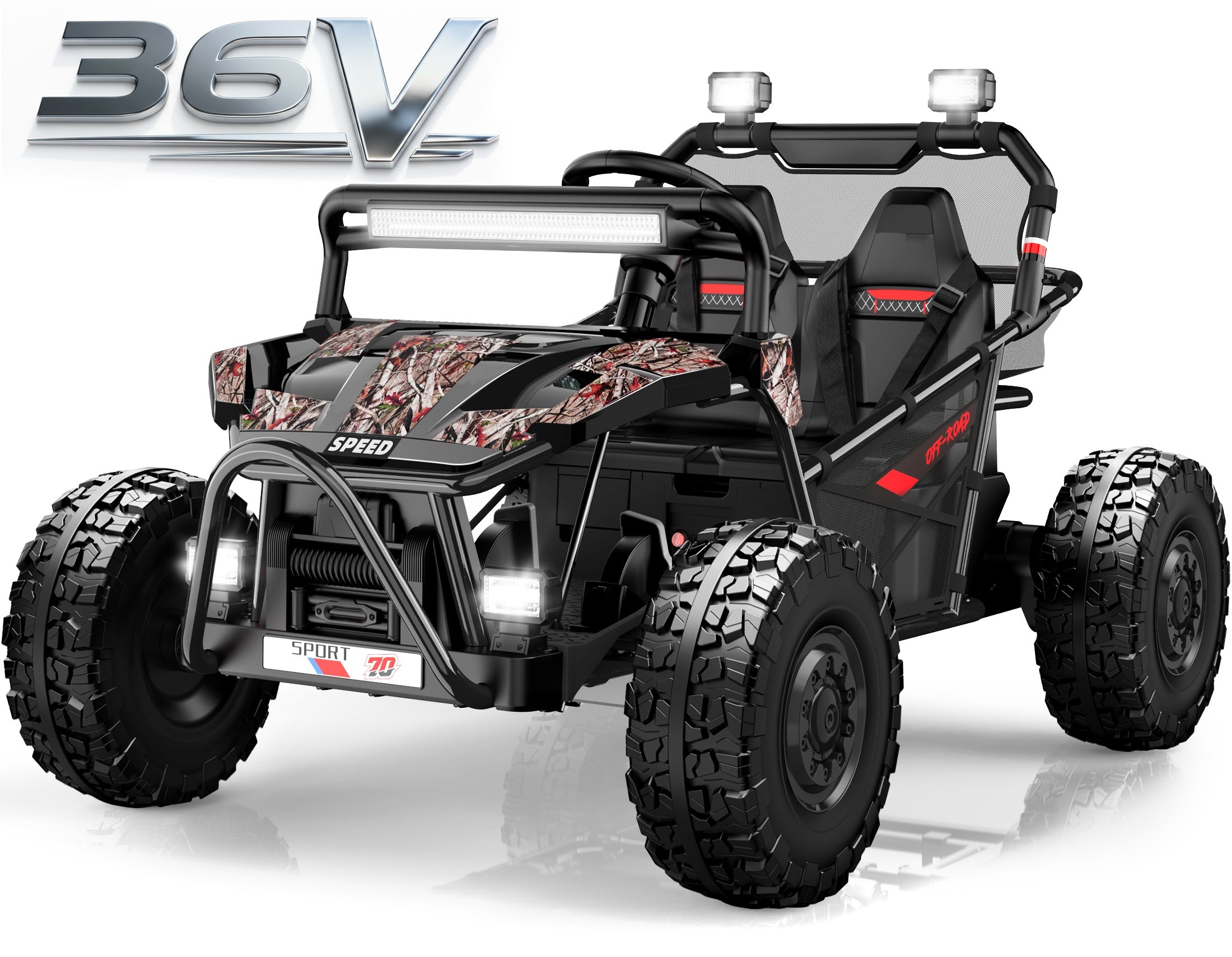 iYofe 36V Electric Ride on Car for Big Kids, Powered Ride on UTV for Boys Girls Ages 6+, Kids Electric Vehicle with Bluetooth, Music, 4 Wheels Spring Suspension, without Remote Control, Black