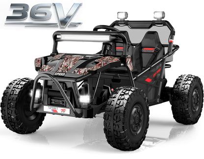 iYofe 36V Electric Ride on Car for Big Kids, Powered Ride on UTV for Boys Girls Ages 6+, Kids Electric Vehicle with Bluetooth, Music, 4 Wheels Spring Suspension, without Remote Control, Black