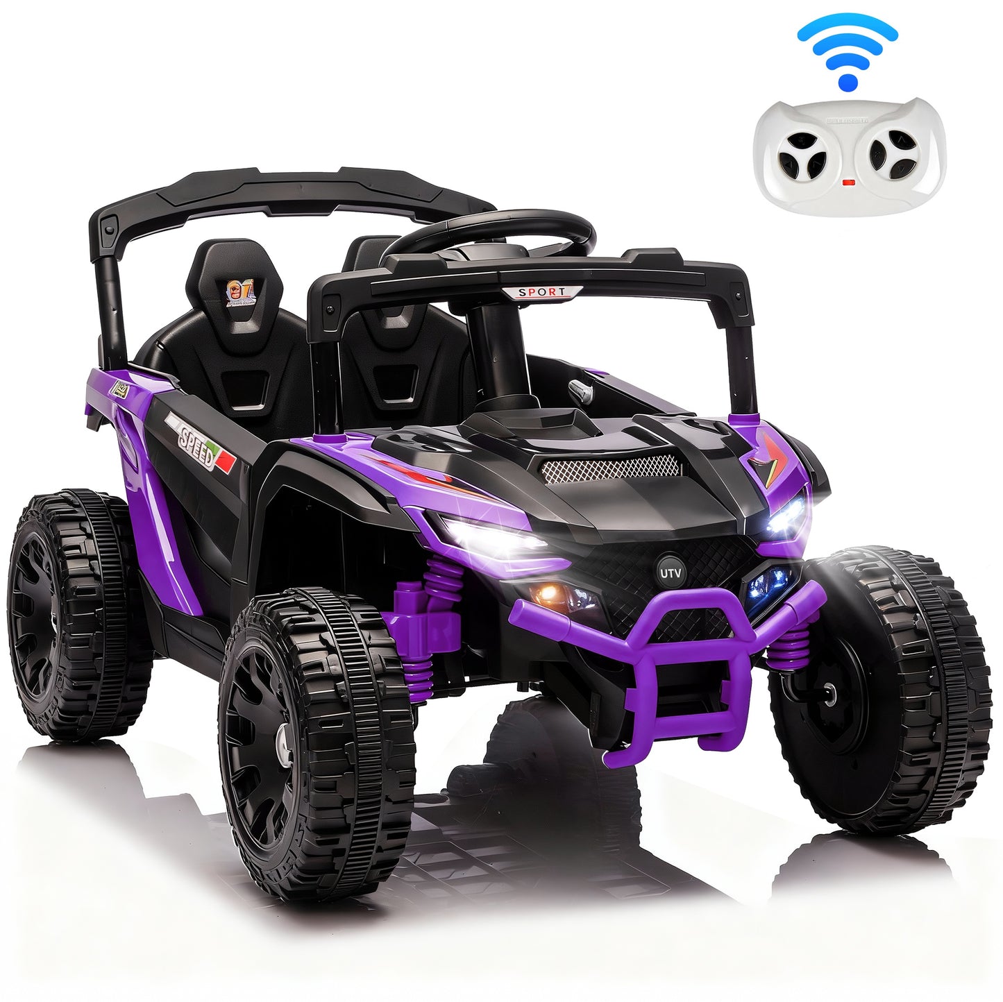 iYofe 24V Powered Ride on Toys with Remote Control, Kids Ride on Car UTV for Boys Girls Ages 3-5, Ride on Vehicles Electric Cars for Kids with Bluetooth, Music, LED Light, 4 Wheels Suspension, Purple