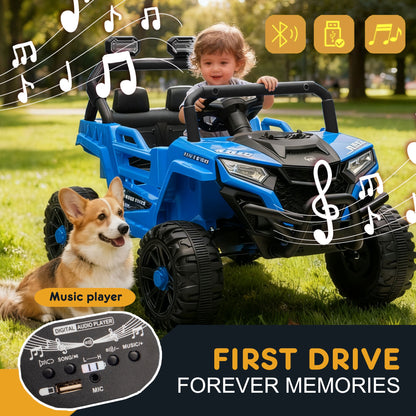 12V Powered Ride on Car UTV, Kids Ride on Toys for Toddlers Ages 3-5, Ride on Vehicles with Remote Control, Bluetooth, Music, 4 Wheels Suspension, Electric Cars for Kids Boys Girls, Blue