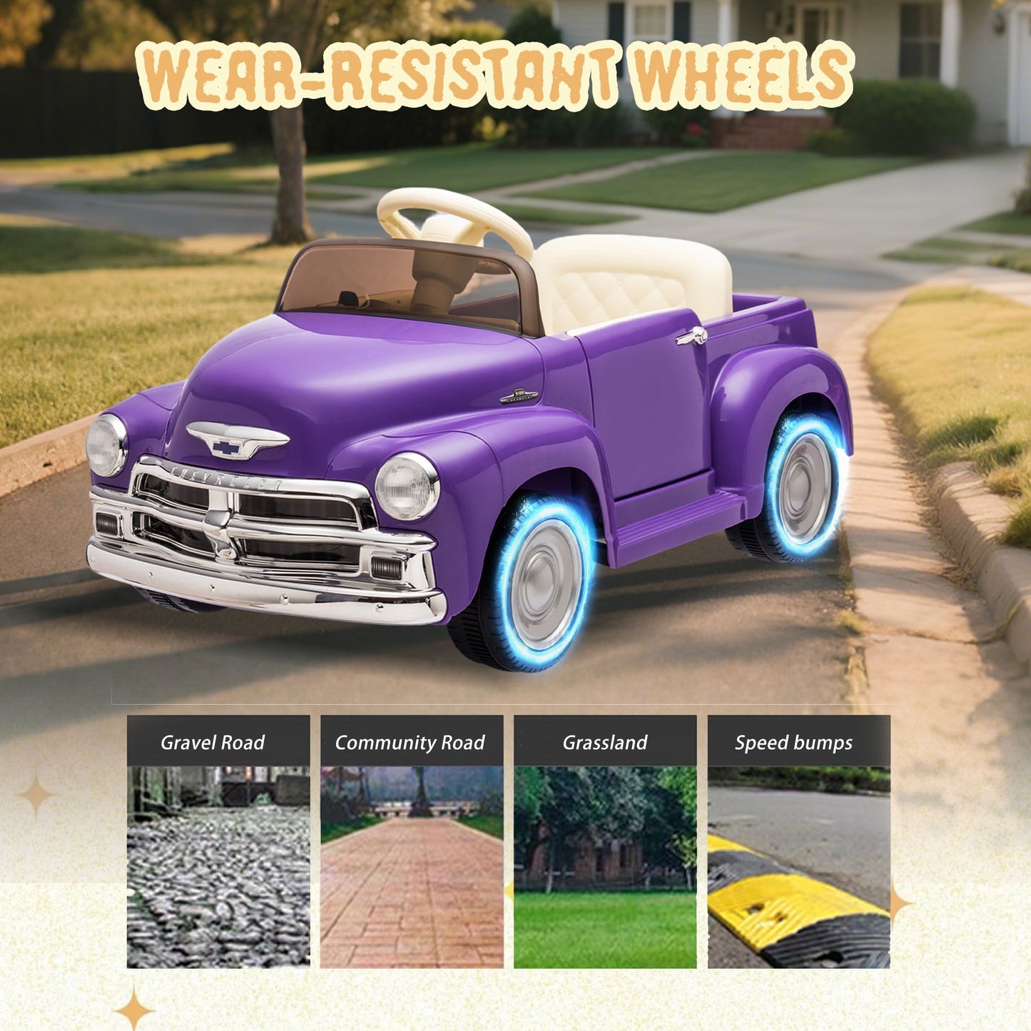 12V Ride on Toys, Licensed Chevrolet 3100 Powered Ride on Cars with Remote Control, Bluetooth, Music, USB Ports, LED Lights, 4 Wheels Suspension, Electric Car for Kids Boys Girls Ages 3-6, Purple