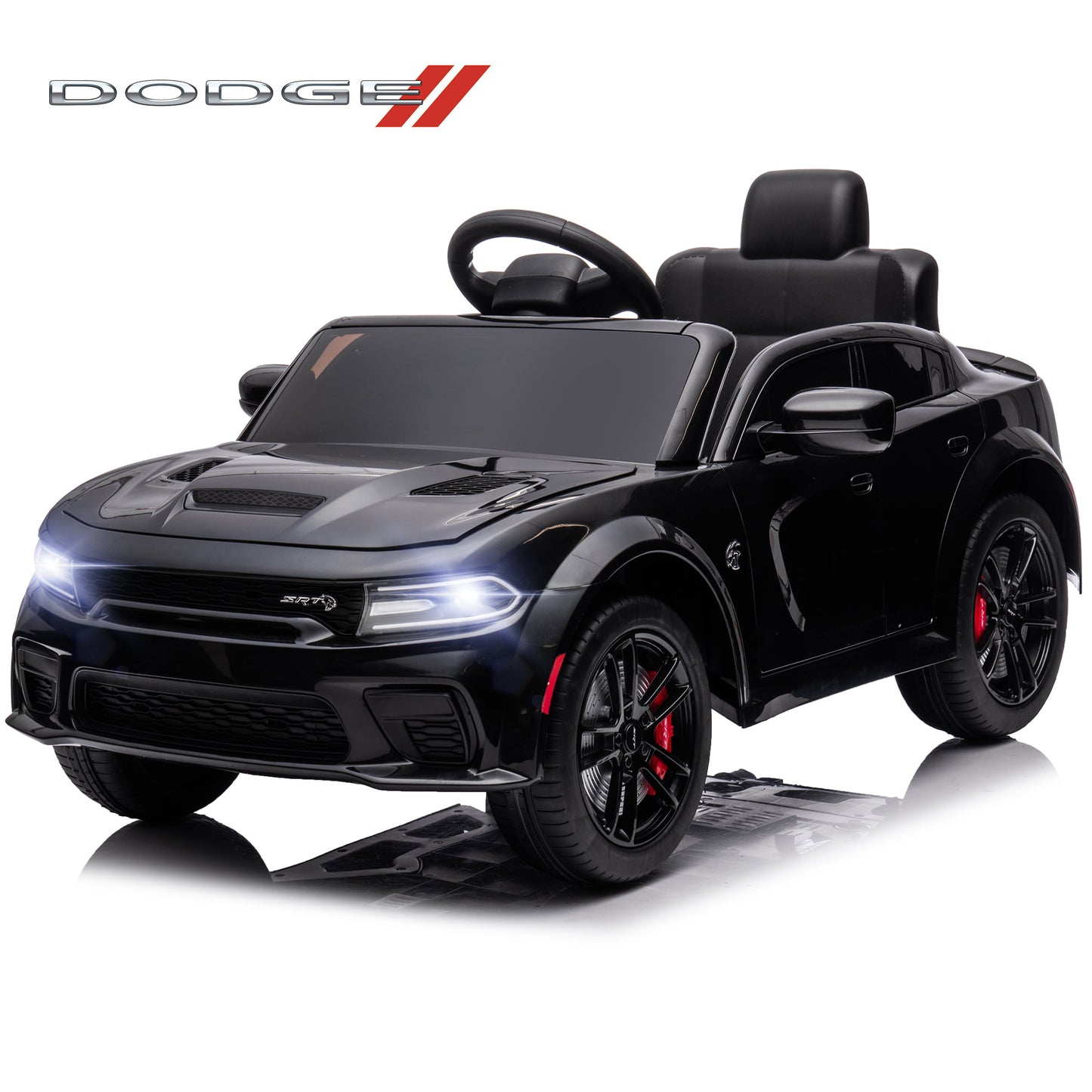 iRerts 12V Kids Ride On Toys Car with Remote Control, Dodge Charger SRT Powered Electric Car with MP3 Player, Headlights, Lockable Door, 5 Point Safety Belts, Ride On Truck for Kids 3-5 Boys Girls