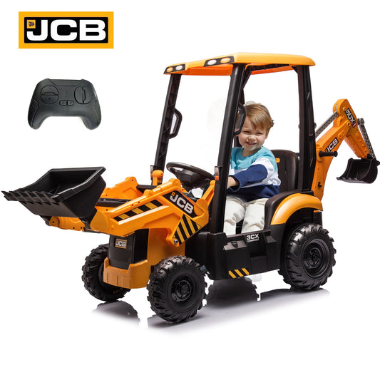 iRerts 2 In 1 Excavator Toy Ride On Cars, 12 V Licensed JCB Battery Powered Tractor w/Front Loader, Controllable Digging Bucket, Digger, Ceiling, Remote Control, Electric 4 Wheeler for Boy 3-6, Yellow