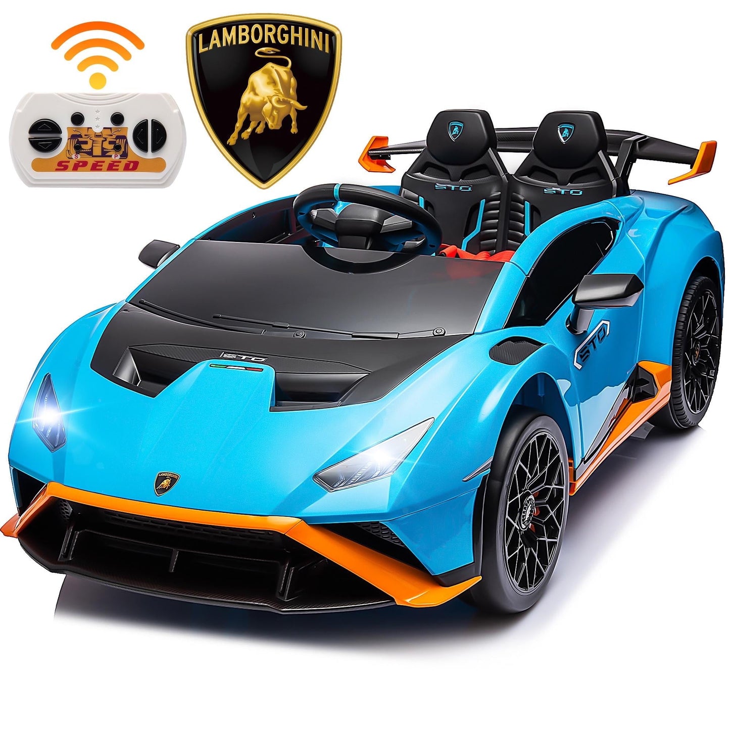 Lamborghini Ride on  Toy Car, 24V Electric Ride on Sports Car with Remote Control, Battery Powered Kid Car Kids Electric Vehicles, 4 Wheeler with Bluetooth, Music Player, LED Light, 360° Spins