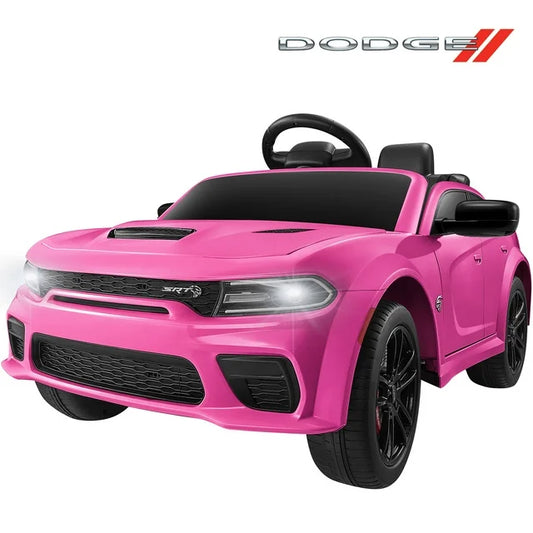 iYofe 12V Electric Battery Powered Ride on Toy for Kids, Licensed Dodge 12V Ride on Car with Remote Control, USB, MP3, Bluetooth, LED Lights, 4 Wheel Suspension, Kids Car to Ride for Ages 3-4, Pink