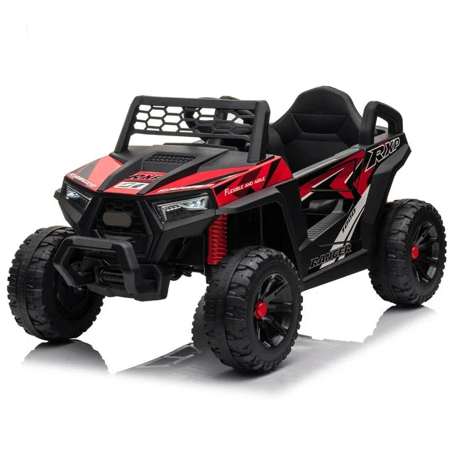 iYofe 12V Kids Ride on Car UTV, Electric Car with LED Headlights and Horn, Adjustable Safety Belt, Music, Ride on Toys for Boys Girls, 2-4 Years Old Kids Birthday and Christmas Gift, Black & Red