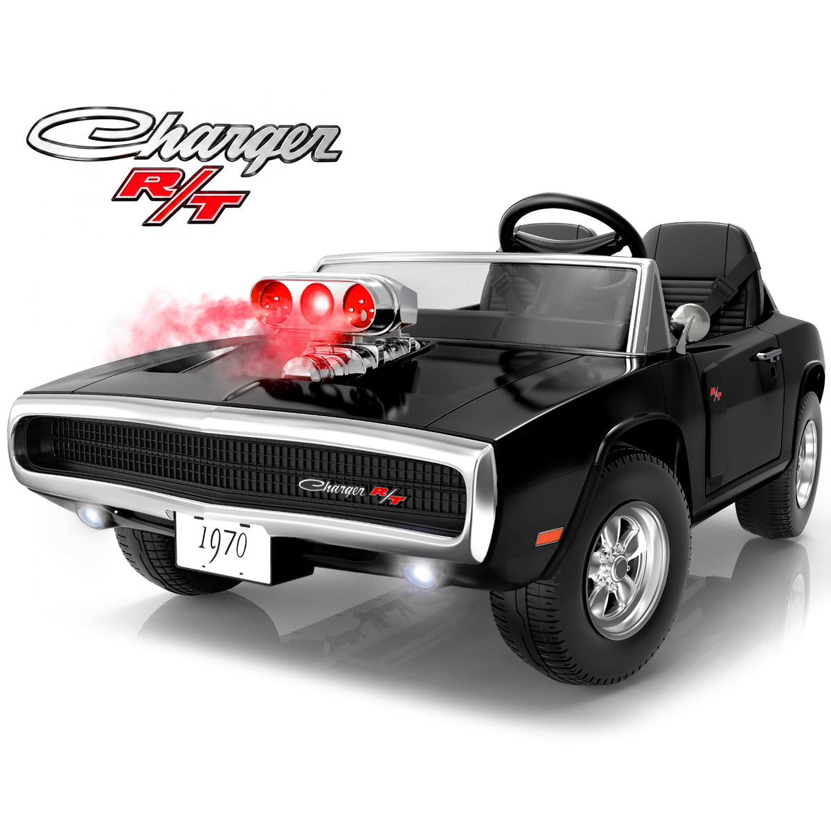 iYofe 24V 2 Seater Licensed 1970 Dodge Charger R/T Powered Ride-On Car with Remote Control & Safety Belt