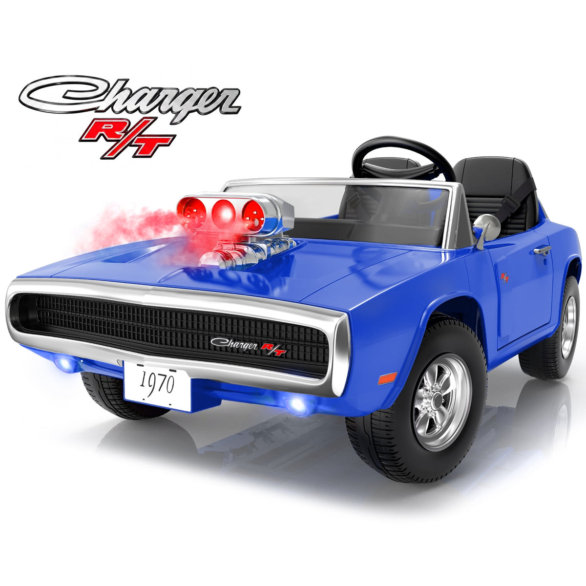 iYofe 24V 2 Seater Licensed 1970 Dodge Charger R/T Powered Ride-On Car with Remote Control & Safety Belt