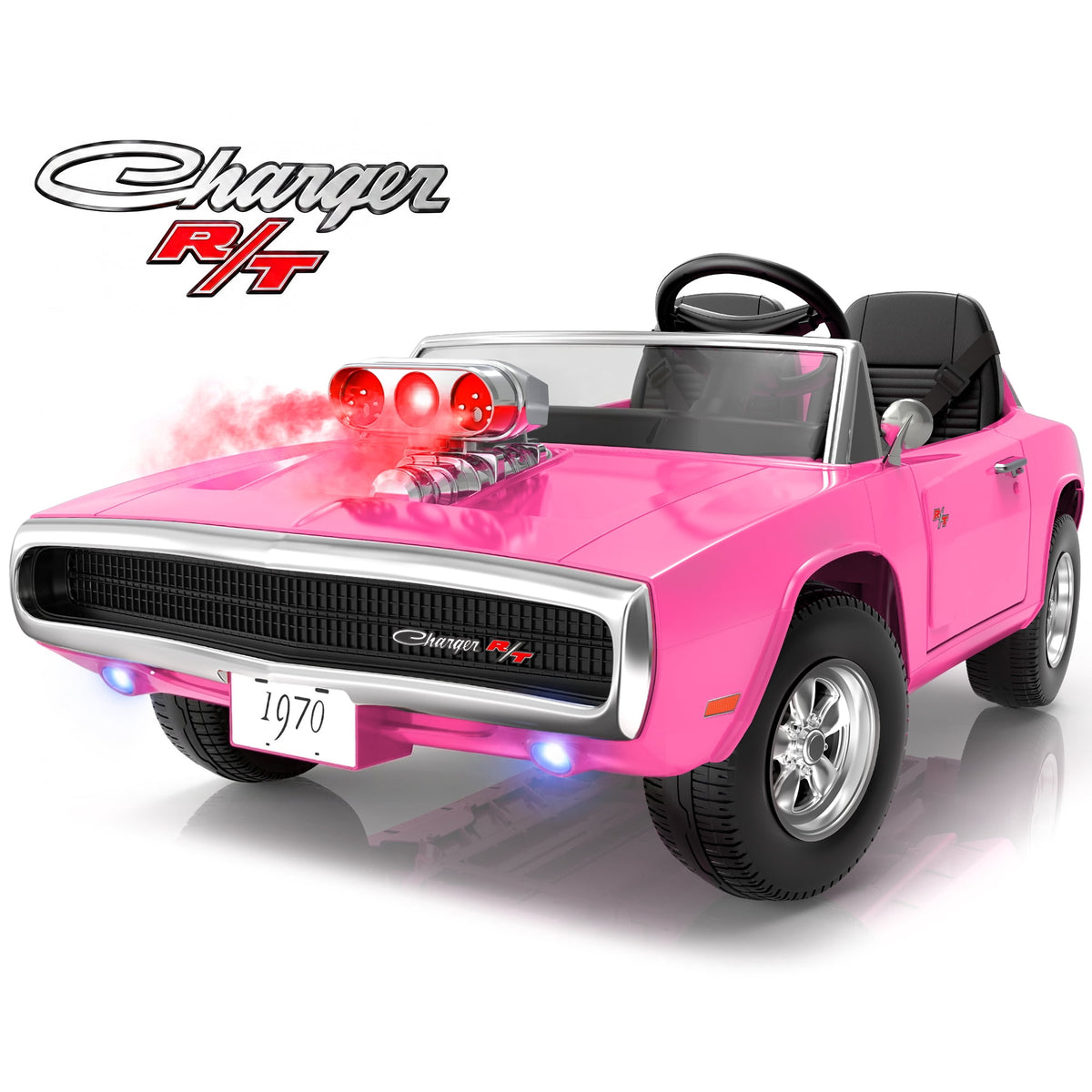 iYofe 24V 2 Seater Licensed 1970 Dodge Charger R/T Powered Ride-On Car with Remote Control & Safety Belt