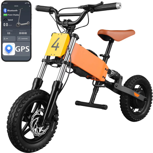 iYofe Electric Balance Bicycles for Kids 6-10, 24v Dirt Bike with Mobile App, Gps, Dirt Bicycles with Removable Battery, 12 Inch Tire & Adjustable Seat, Ride on Motorcycle for Boys and Girls, Orange