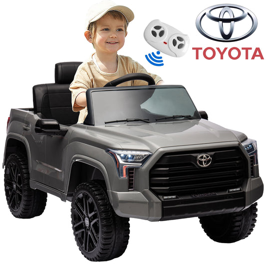 iYofe Ride On Cars, 12V Licensed Toyota Tundra Pickup Battery Powered Car Toys with Remote Control, Bluetooth, LED Headlights, Safety Belt, 4 Wheeler, Electric Truck Cars for Kids 3-8 Boy Girl, Gray