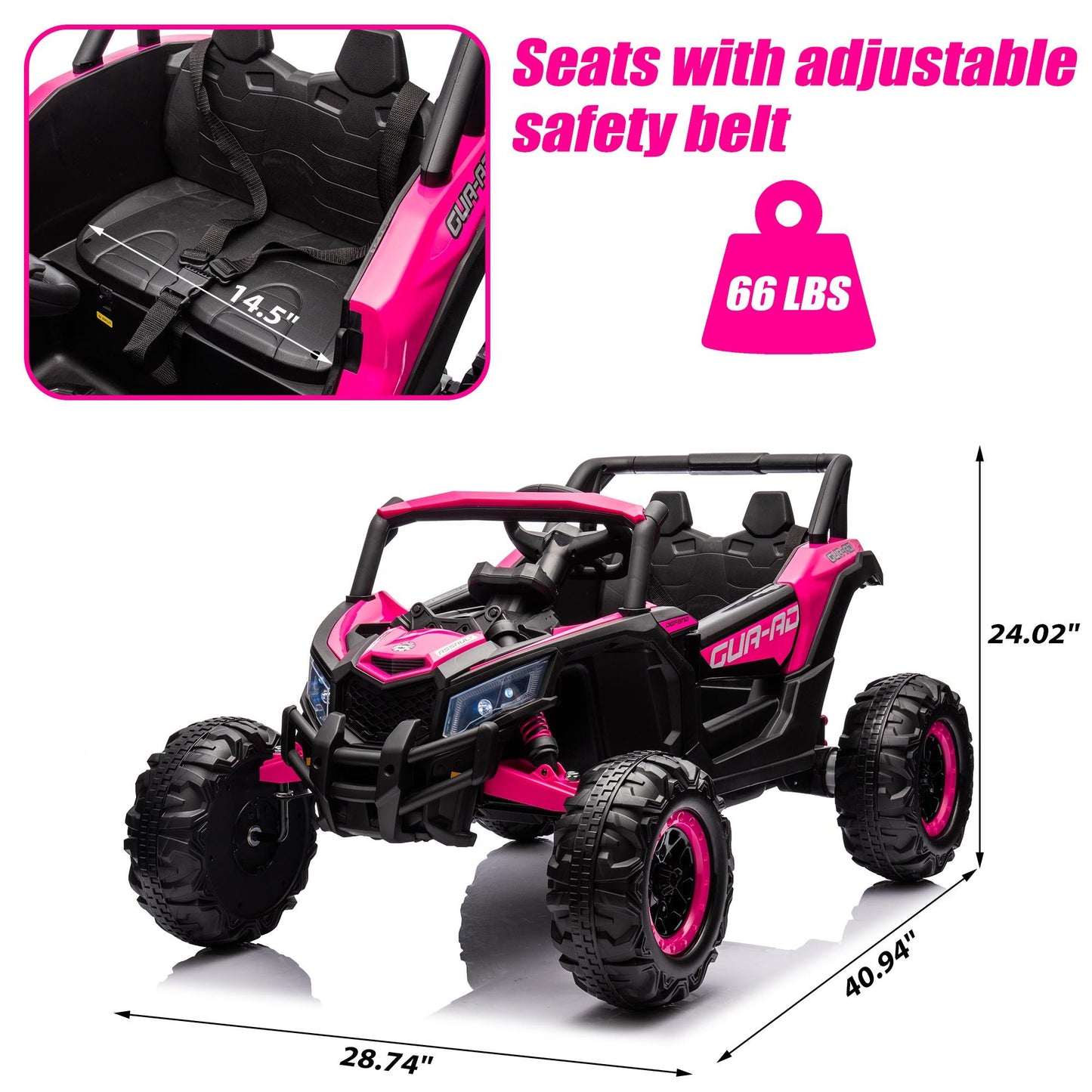 iYofe 24V Ride On UTV Car with Remote Control, Battery Powered Ride On Toys for Kids, 4 Wheels Ride on Vehicle with Music, USB, Bluetooth, Electric Cars for Kids Boys Girls 3-8 Ages Gifts, Pink