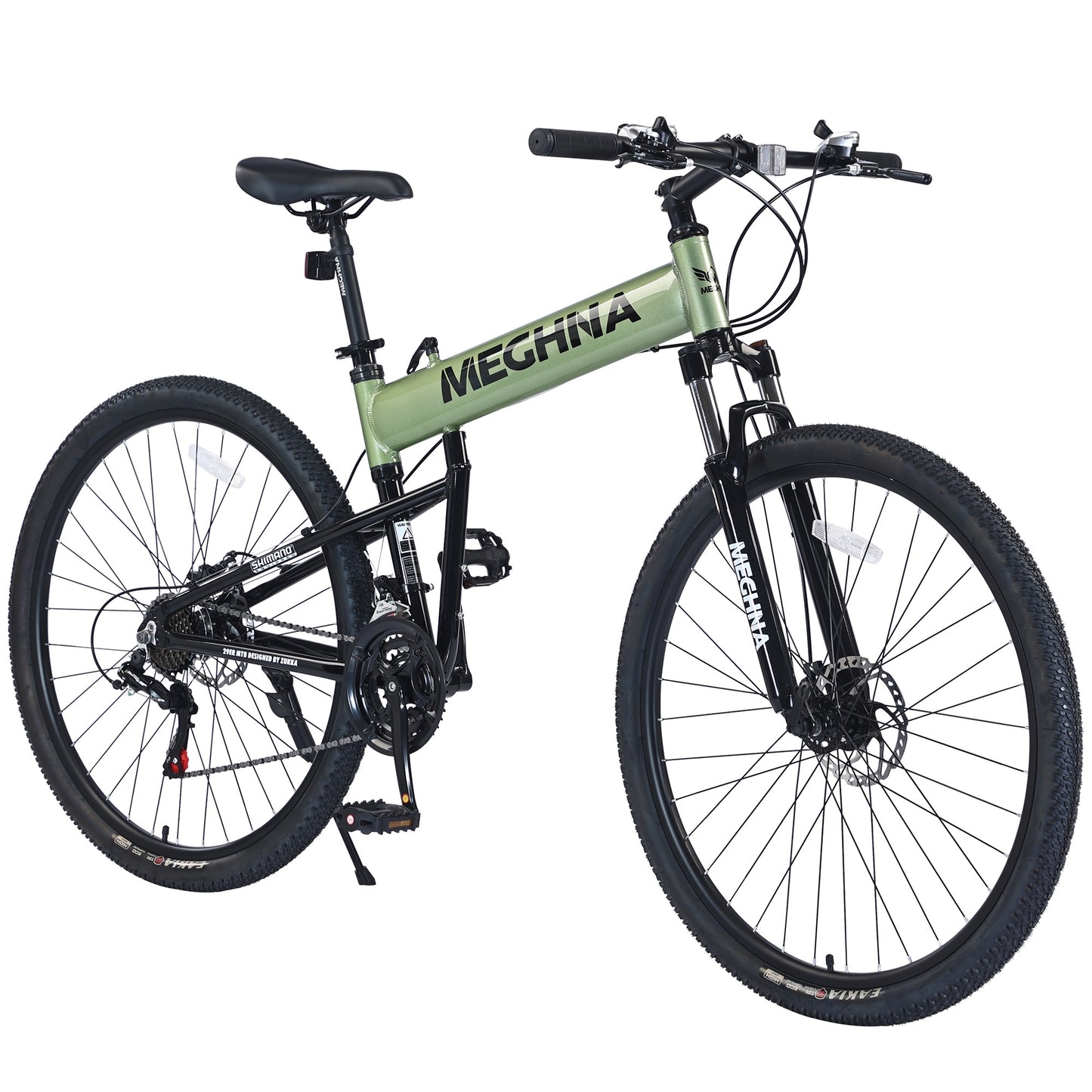29 inch Folding Mountain Bikes, Mens Mountain Bicycle w/ Disc Brakes, 21 Speed Hybrid Bike for Adults Men Women, City Commuter Bike for Rider Height 5'4"-6'2", 85% assembled (Green)