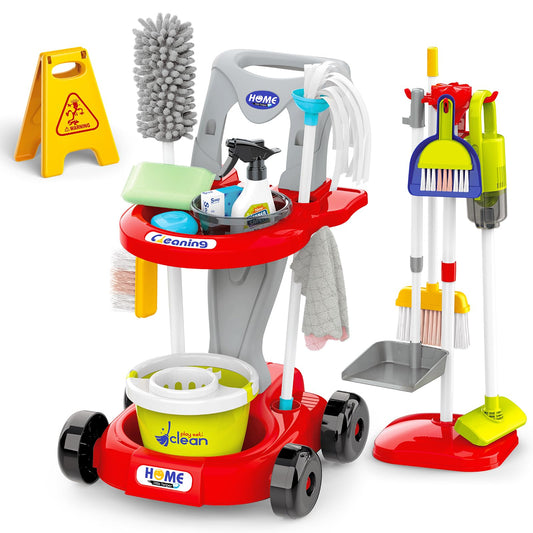 Kids Cleaning Toy Set 29PCS, Toddler Cleaning Set with Broom and Dustpan Set, Housekeeping Pretend Play Toys with Kids Vacuum, Duster, Brush, Rag, Toddler Girl Boy Toys, Red