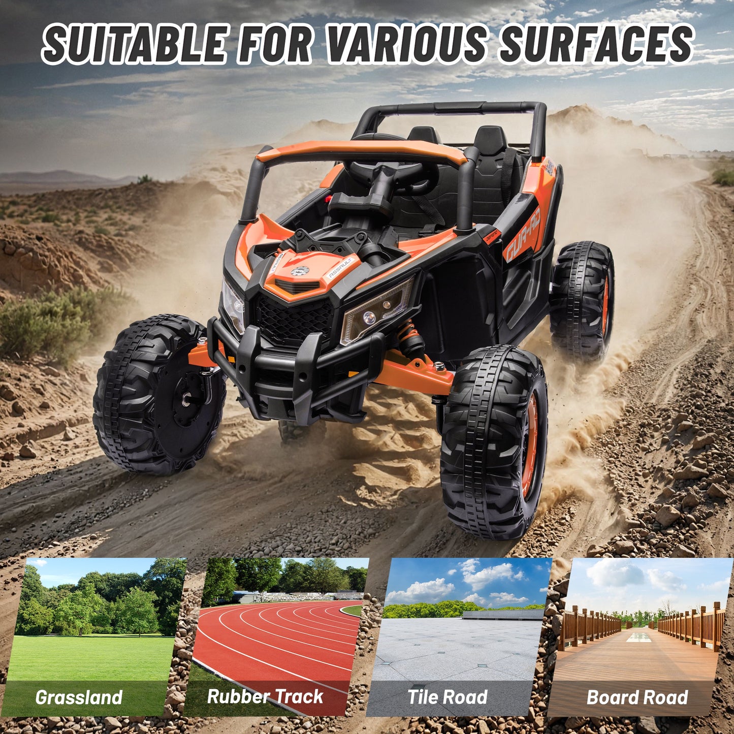 iYofe 24V Ride on Toys for Big Kids, Kids Ride on Car for Boys Girls 3-6, Powered Ride on UTV Electric Cars for Kids w/ Remote Control, Bluetooth Music, LED Lights, 4 Wheels Spring Suspension, Orange