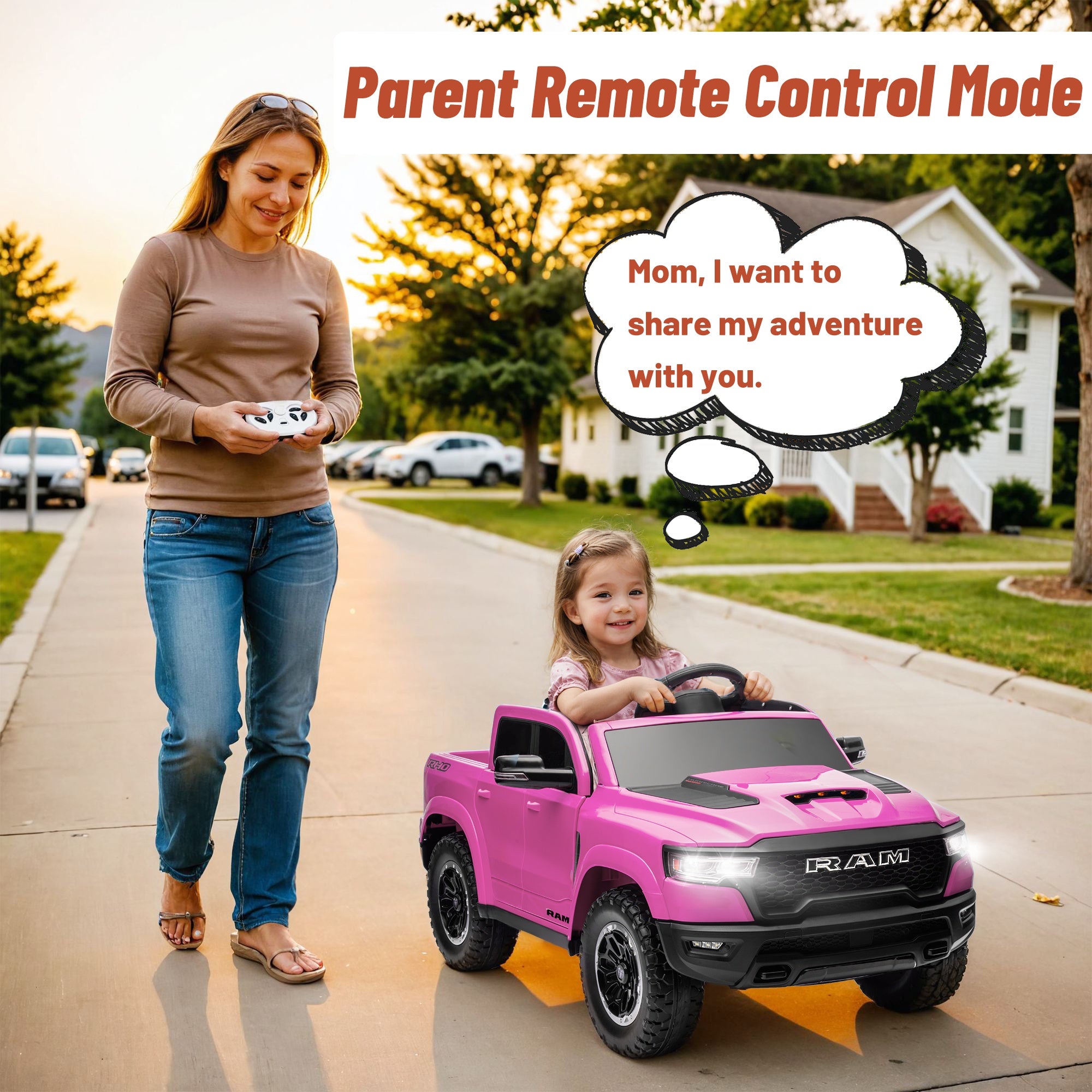 iYofe Ram Ride on Car Toys, 12V RAM 1500 Battery Powered Ride on Toy Truck with Remote Control, Electric Car for Kids Girls 3-5 w/ Bluetooth, Rear Storage Trunk, Safety Belt, 4 Wheelers