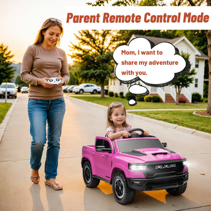 iYofe Ram Ride on Car Toys, 12V RAM 1500 Battery Powered Ride on Toy Truck with Remote Control, Electric Car for Kids Girls 3-5 w/ Bluetooth, Rear Storage Trunk, Safety Belt, 4 Wheelers