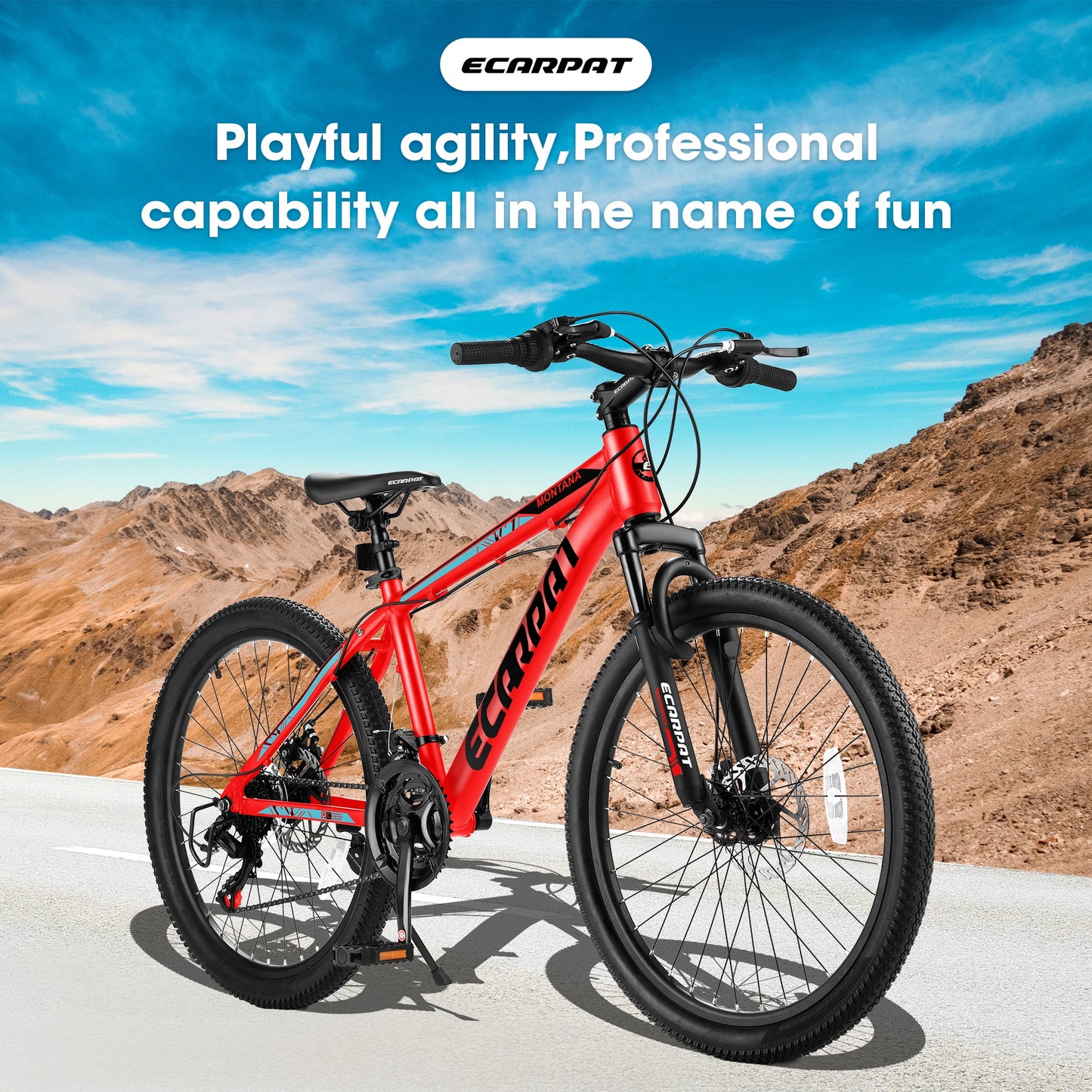 24 inch Mountain Bikes for Boys Girls Ages 10+, 21 Speed Mountain Bicycle w/ Disc Brakes, Bike for kids Youth Teen Adults, Suit for Rider Height 4'92-5'4, Aluminum Frame, 85% assembled