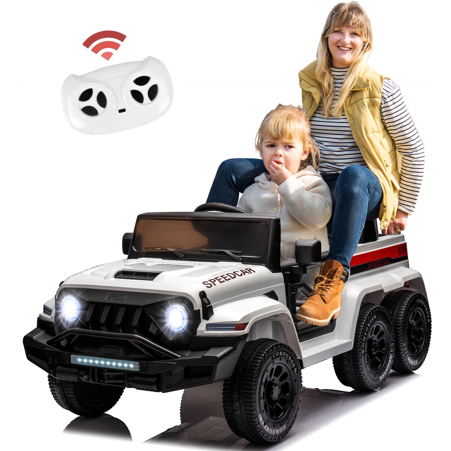 24V 2 Seats Ride on Car with Remote Control Ride on Toy for Boys and Girls 3-6 Years Old Electric Vehicle for Kids Ride on Truck, Bluetooth, Swing Mode