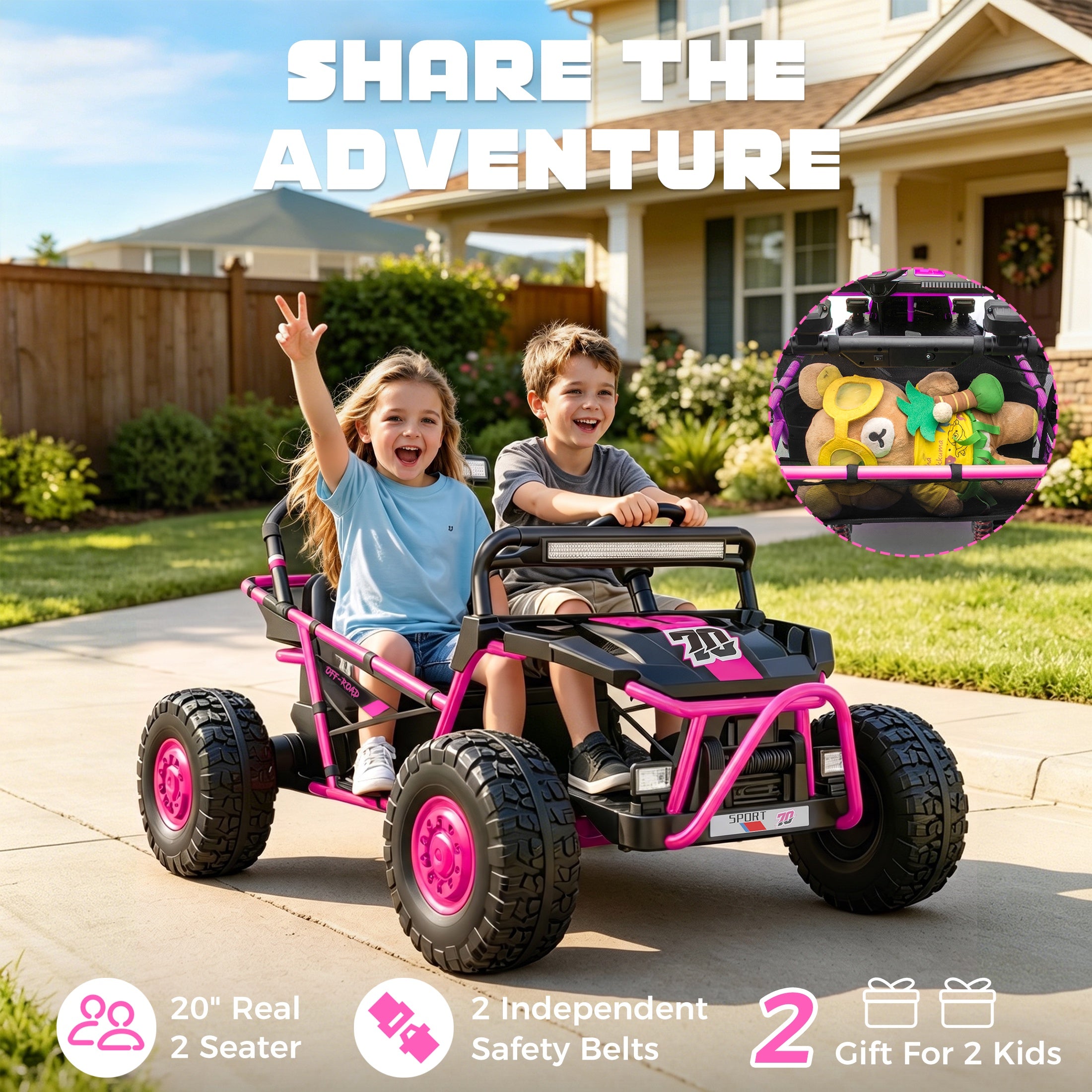 iYofe 36V Electric Ride on Car for Big Kids, 2 Seater Powered Ride on Vehicle for Boys Girls, Kids Electric Car with Bluetooth, FM Radio, Rear Wheel Spring Suspension, 5-8 MPH Speed, Pink
