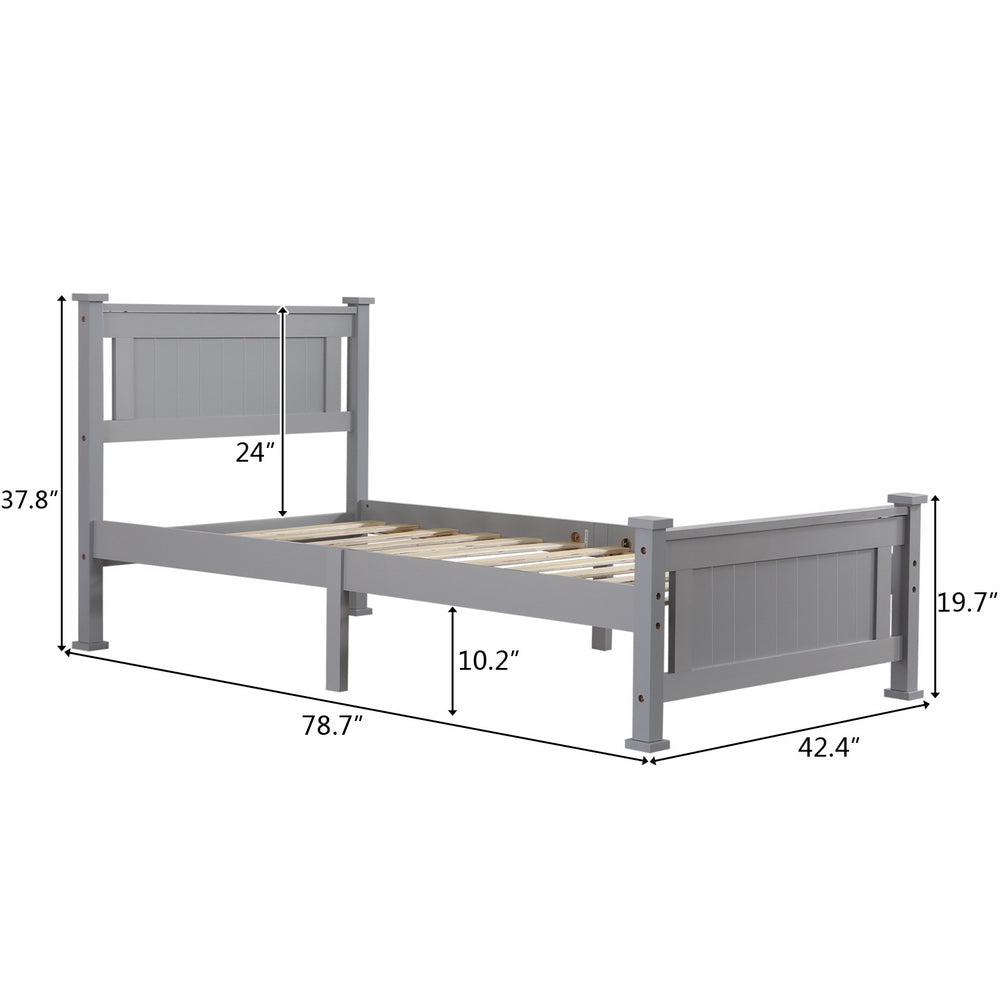 Twin Bed Frame with Headboard, YOFE Gray Twin Size Platform Bed Frame w/ Slats, Modern Twin Size Bed Frame for Kids Adults, Wood Platform Twin Bed Frame for Bedroom, No Box Spring Needed, R10561