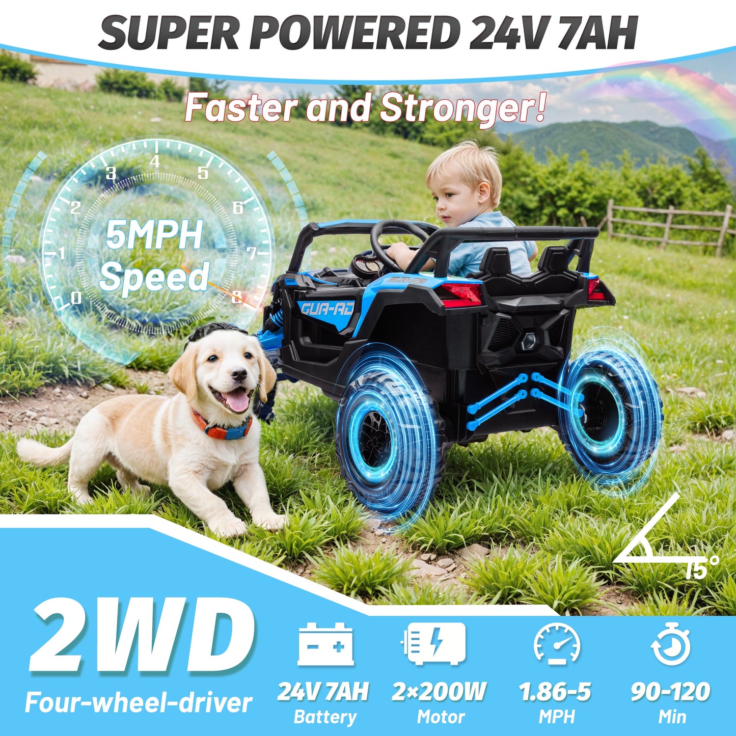 iYofe 24V Ride on Toys for Big Kids, Kids Ride on Car for Boys Girls 3-6, Powered Ride on UTV Electric Cars for Kids with Remote Control, Bluetooth Music, LED Lights, 4 Wheels Spring Suspension, Blue