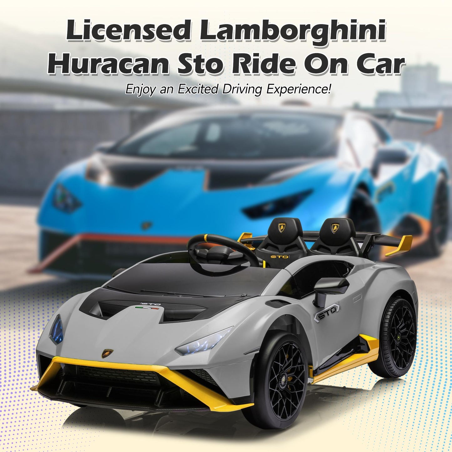 Gray 24V Lamborghini Ride on Cars with Remote Control, Battery Powered Kids Ride on Toys for Boys Girls 3-8 Ages, 4 Wheels Electric Cars for Kids with Bluetooth/Music/USB Port/LED Lights