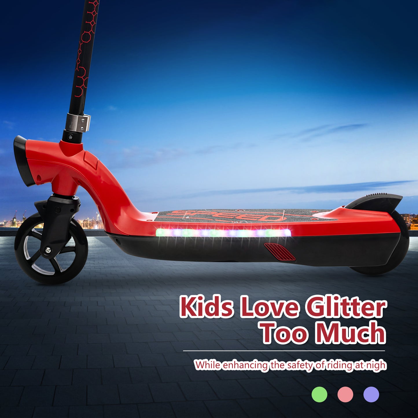 iRerts Kids Electric Scooter for 6-14 Year Old, Portable Kids Scooter for Boys Girls, 12V 45W Kids Electric Scooter with Front Big Light, Rear Brake, Colorful Deck Light, Red