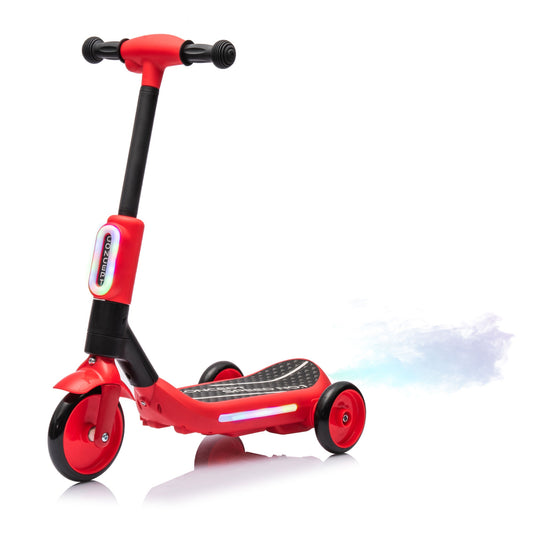 iYofe 3 Wheel Scooter for Kids, 6V Kids Electric Scooter for Boys Girls 3-6 Years Old, Kids Scooter for Toddlers with Music, Steam Sprayer, Colorful Front/Deck Light, Red
