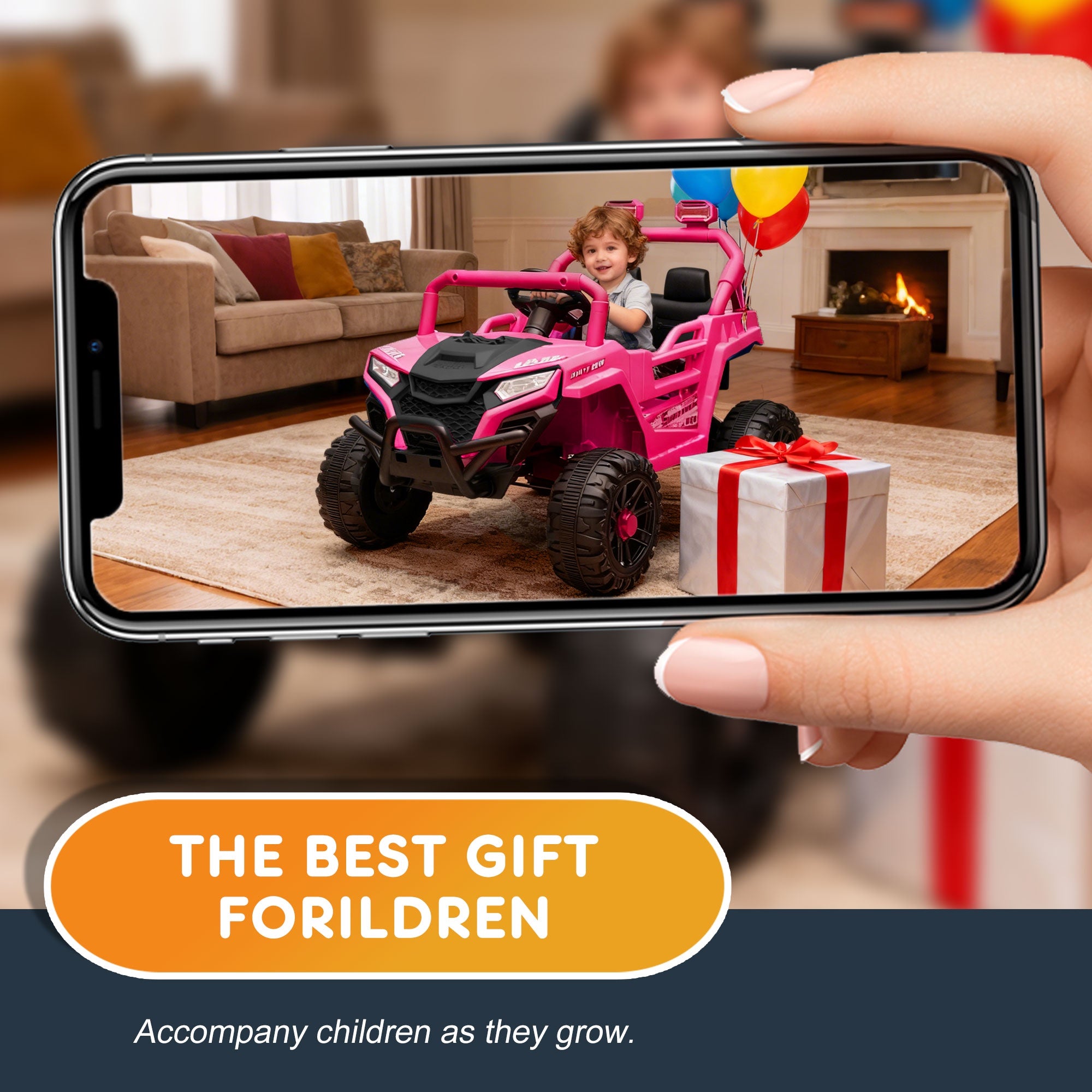 12V Powered Ride on Car UTV, Kids Ride on Toys for Toddlers Ages 3-5, Ride on Vehicles with Remote Control, Bluetooth, Music, 4 Wheels Suspension, Electric Cars for Kids Boys Girls, Pink