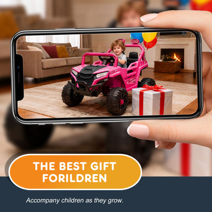 12V Powered Ride on Car UTV, Kids Ride on Toys for Toddlers Ages 3-5, Ride on Vehicles with Remote Control, Bluetooth, Music, 4 Wheels Suspension, Electric Cars for Kids Boys Girls, Pink