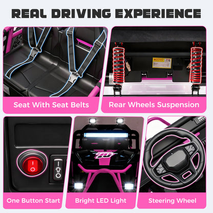 iYofe 36V Electric Ride on Car for Big Kids, 2 Seater Powered Ride on Vehicle for Boys Girls, Kids Electric Car with Bluetooth, FM Radio, Rear Wheel Spring Suspension, 5-8 MPH Speed, Pink
