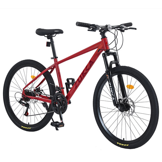 26" Mountain Bikes for Adults Teens, 24 Speed Mountain Bicycle w/ Disc Brakes, Bike for Mens Womens, City Commuter Bikes Suit for Rider Height 5'4"-6'2", 85% assembled (Red)