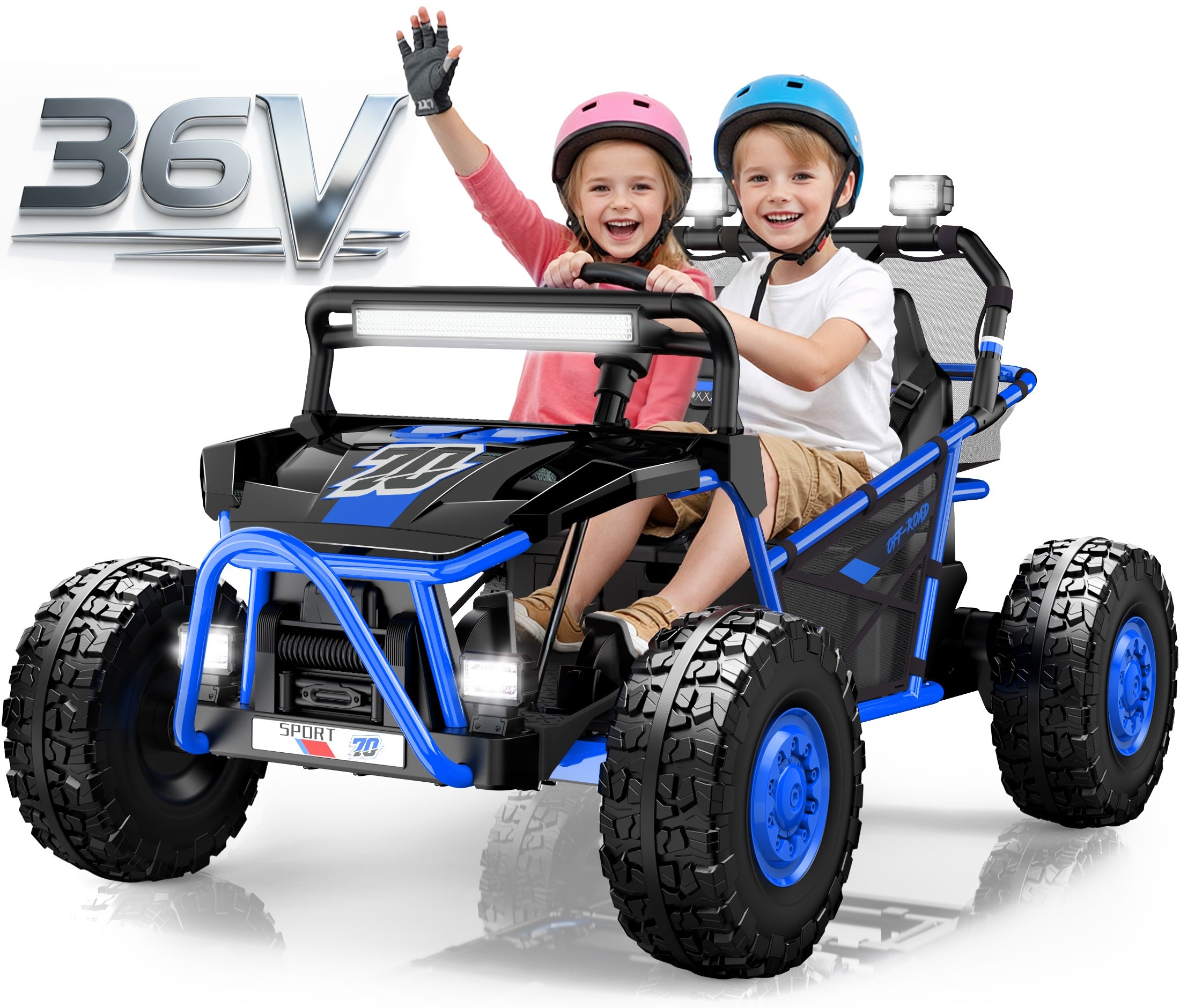 iYofe 36V Electric Ride on Car for Big Kids, Powered Ride on UTV Toys for Boys Girls Ages 6+, Kids Electric Vehicle with Bluetooth, Music, 4 Wheels Spring Suspension, without Remote Control, Blue