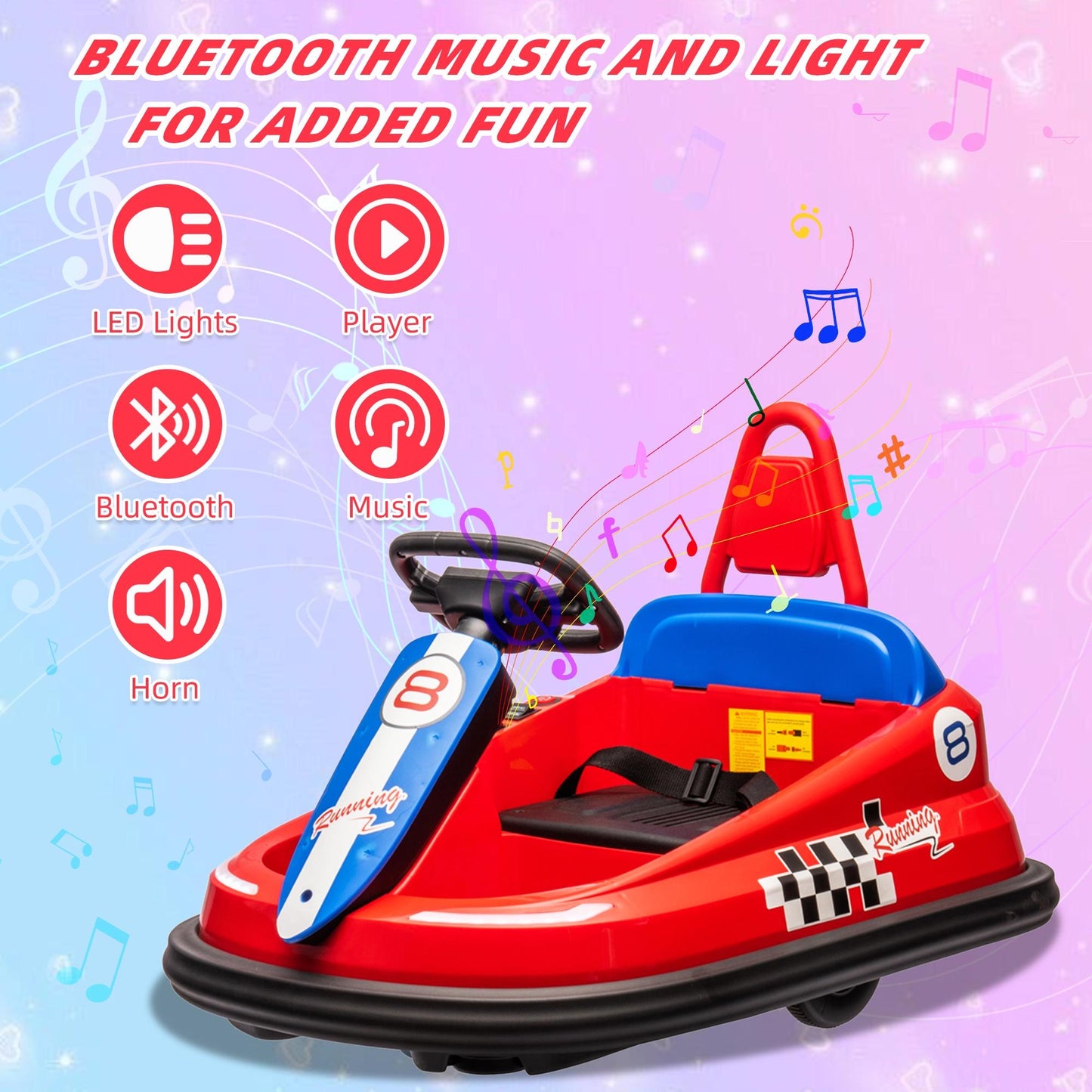 iYofe 6V Bumper Car Ride on with Remote Control, Bumper Cars for Kids Toddlers Boys Girls 2-6 Years Old Gifts, Battery Powered Ride on Toys with Bluetooth, Player, 360¡ãSpin, LED Light, 3 Speed, Red