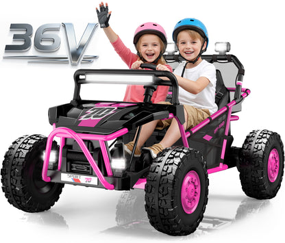 iYofe 36V Electric Ride on Car for Big Kids, 2 Seater Powered Ride on Vehicle for Boys Girls, Kids Electric Car with Bluetooth, FM Radio, Rear Wheel Spring Suspension, 5-8 MPH Speed, Pink