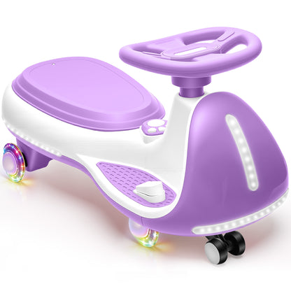 12V Electric Wiggle Car for Kids, Toddlers Ride on Toys with Pedal, Display, Flashing PU Wheels, LED Light, Bluetooth Music, Max Speed 5 MPH, Kids Ride on Cars for Boys Girls 3+, Purple