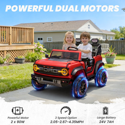 iYofe 24V 2 Seater Ford Bronco Raptor Powered Ride on Car with Remote Control, Bluetooth, Ages 3-8, Red