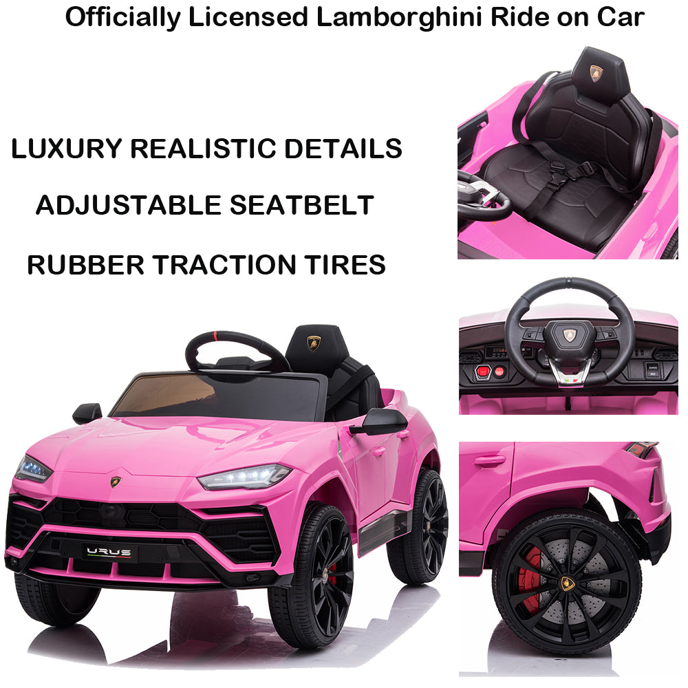 Electric Kids Ride on Toys, 12V Kids Lamborghini Ride On Car for Boys Girls, Battery Powered Kids Electric Cars with Remote Control, 3 Speeds, LED Lights, MP3, Christmas Gift, Pink, R847