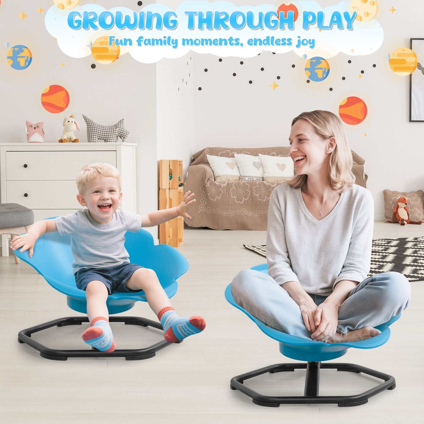 iYofe Kids Sensory Spinning Chair, Petal Shape Spinning Chair for Autistic Kids, Chair Sensory Spinner Seat for Autism Toddlers ADHD Children, 360° Rotating Therapy-Grade Chair with Safety Base, Blue