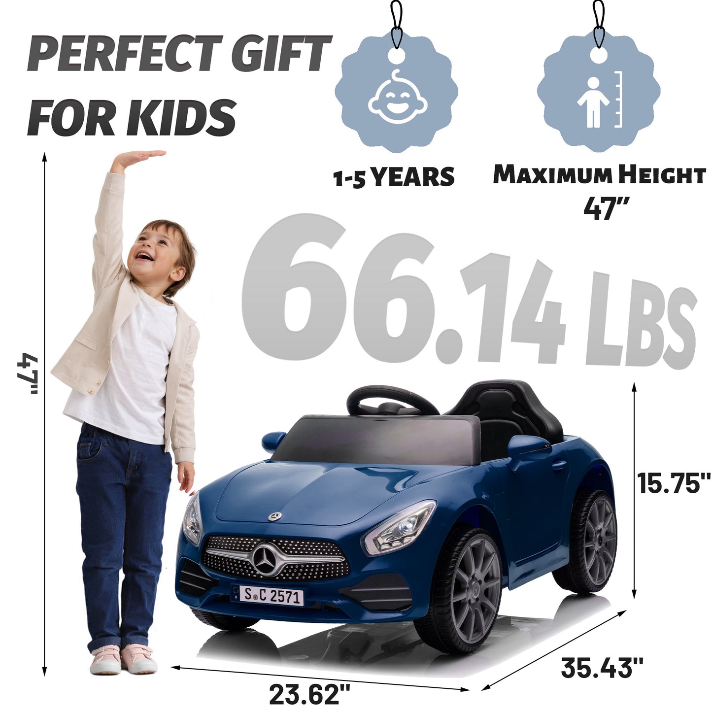 12V Ride on Toy for Kids, Licensed Mercedes-Benz CLS 350 Powered Ride on Car with Remote Control, Kids Electric Cars for Boys Girls 2-5 with Bluetooth, Music, LED Lights, 3 Speeds, 4 Wheelers, Blue