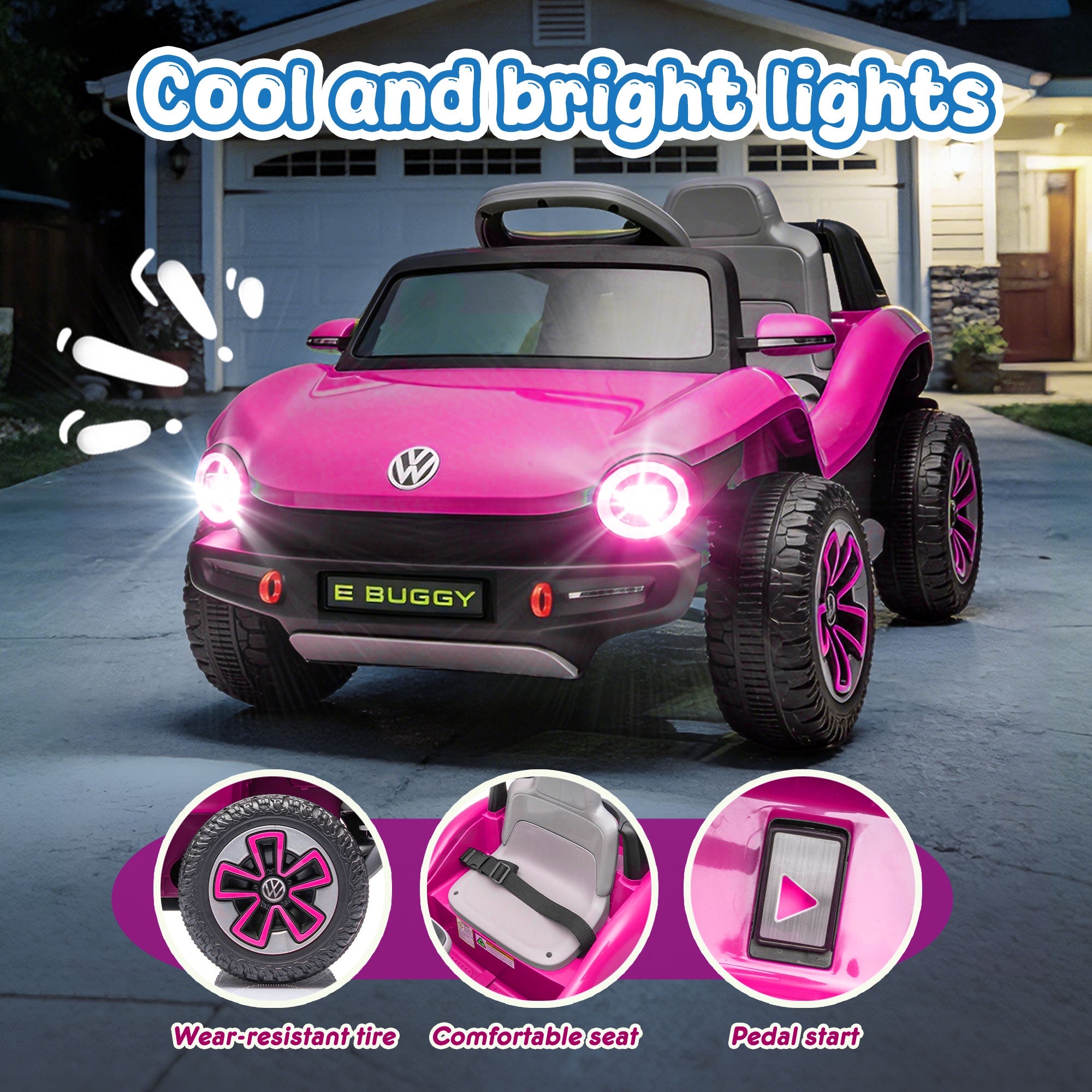 12V Ride on Toys, Licensed Volkswagen Beetle Powered Ride on Cars with Remote Control, Bluetooth, Music, USB Ports, LED Lights, 4 Wheels Suspension, Electric Car for Kids Boys Girls Ages 2-5, Pink