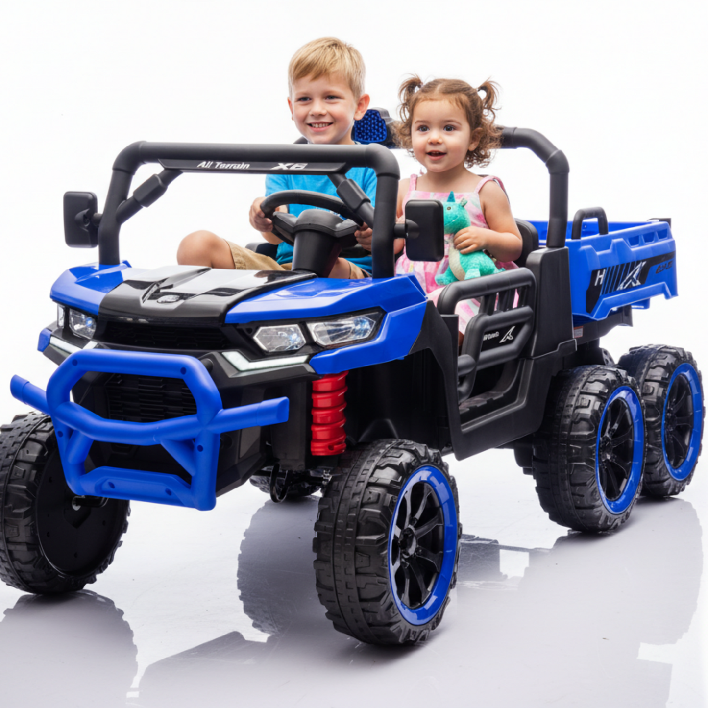 24V 2 Seater Ride on Dump Truck Car, 4WD Ride on Toys for Big Kids with Remote Control, Toddler UTV Car with Electric Dump Bed, Toy Shovel, LED Lights & Music, Suspension Spring for Ages 3+, Green