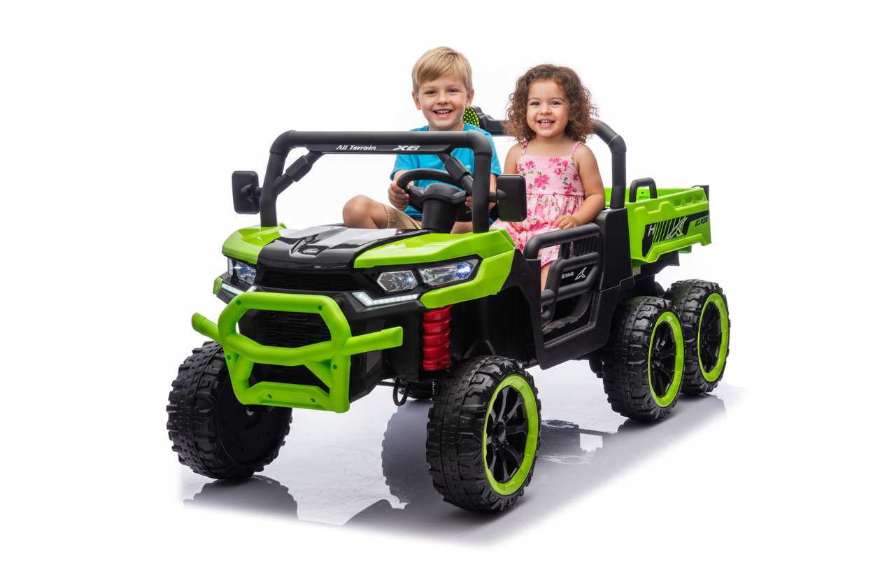 24V 2 Seater Ride on Dump Truck Car, 4WD Ride on Toys for Big Kids with Remote Control, Toddler UTV Car with Electric Dump Bed, Toy Shovel, LED Lights & Music, Suspension Spring for Ages 3+, Green