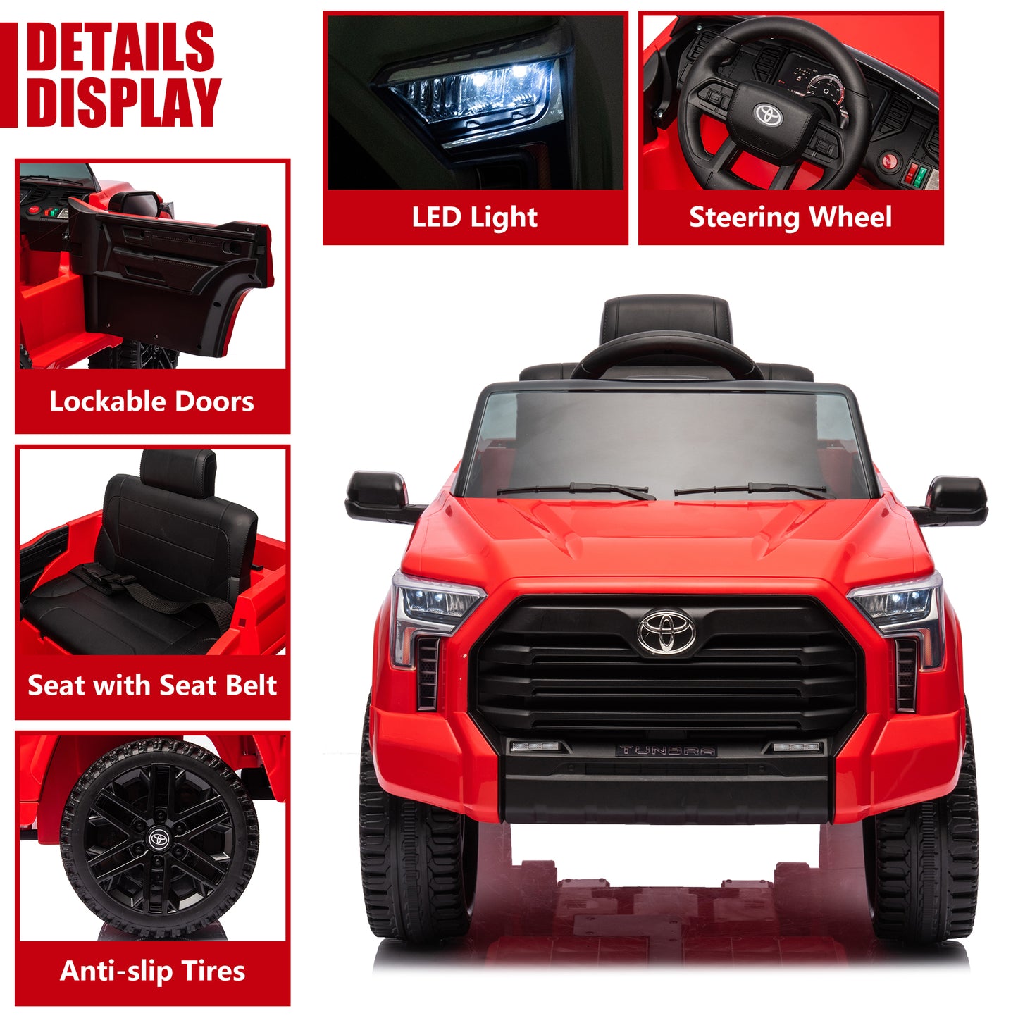 Toyota Tundra Pickup 12V 4.5A Ride On Cars with Remote Control, Battery Powered Ride On Toys  for Kids, Kids Electric Vehicles with Bluetooth Music, USB, Electric Cars for Kids Boys Girls Gifts, Red