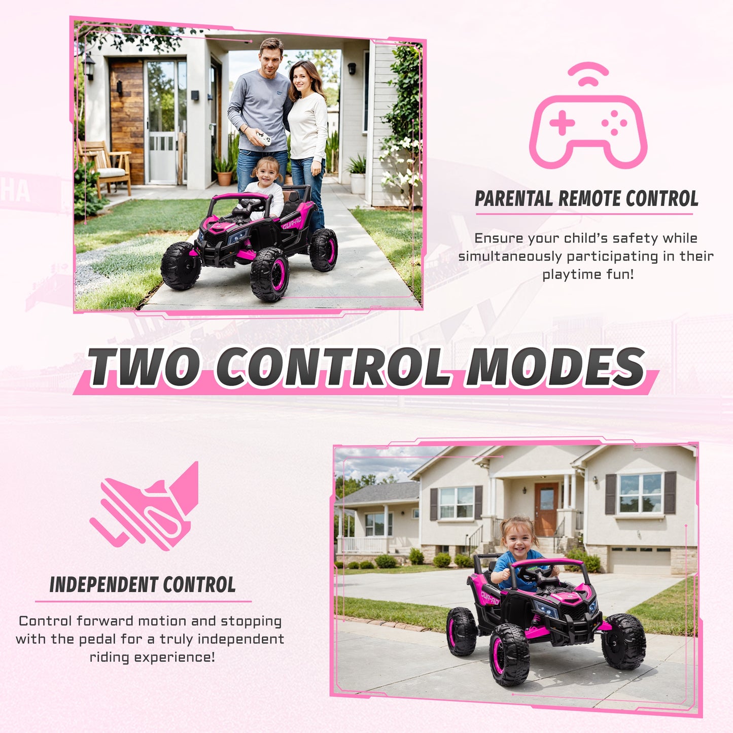 iYofe 24V Ride on Toys for Big Kids, Kids Ride on Car for Boys Girls 3-6, Powered Ride on UTV Electric Cars for Kids with Remote Control, Bluetooth Music, LED Lights, 4 Wheels Spring Suspension, Pink