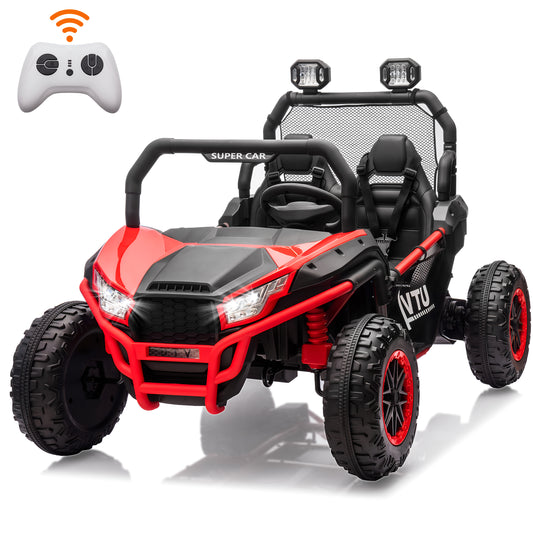 iYofe Ride On Car with Remote Control, 24V 2 Seater Electric Car for Kids, 4x4 Quad Buggy UTV Battery Powered Ride On Toys with Music Led Lights Four Wheel Spring Suspensions for Toddlers, Black