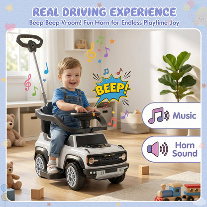 iYofe Kids Ride on Push Car, Licensed Ford Bronco Raptor Toddlers Ride on Toys with Horn, Music, Handle, Under Seat Storage, Kids Push Car for Toddlers 18 Months +, White